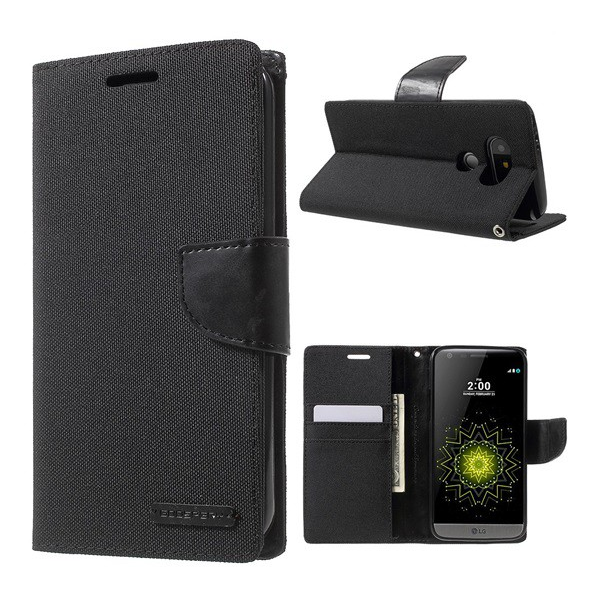 MERCURY Canvas Diary tok álló (FLIP, oldalra nyíló, asztali tartó funkció, textil hatás) FEKETE [LG G5 (H850) ] (5996457638802)