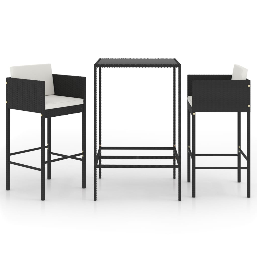 3 részes fekete polyrattan kültéri bárszett párnákkal (3094787)