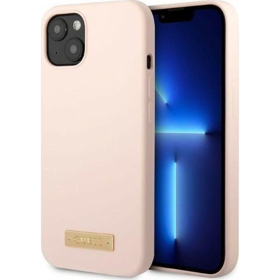 Guess Silicone Metal Logo MagSafe Apple iPhone 13 hátlap tok, rózsaszín (GUE002489)