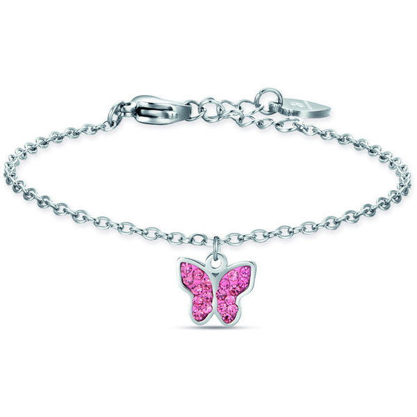 Girl's steel bracelet with butterfly and pink cyrstals