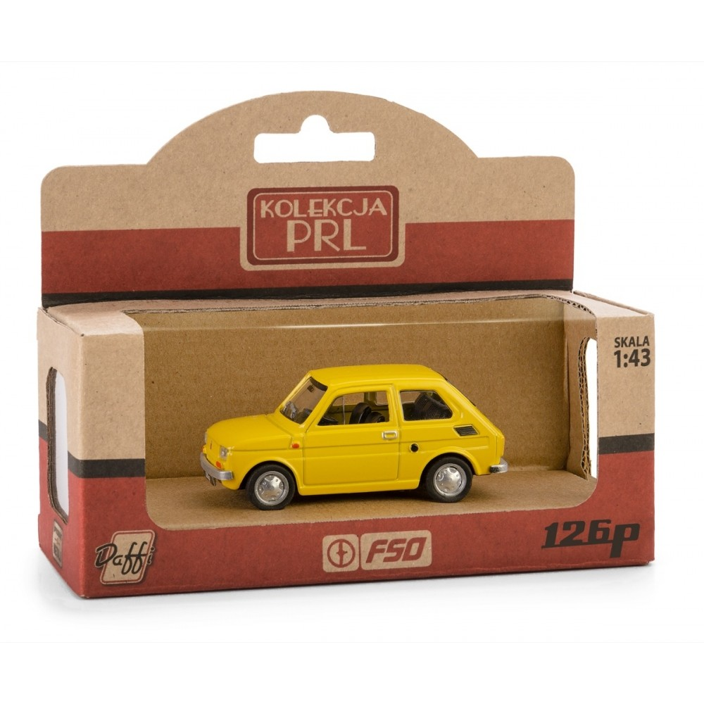 Daffi: PRL Fiat 126p autó fém és műanyag modell - Sárga (K-570)