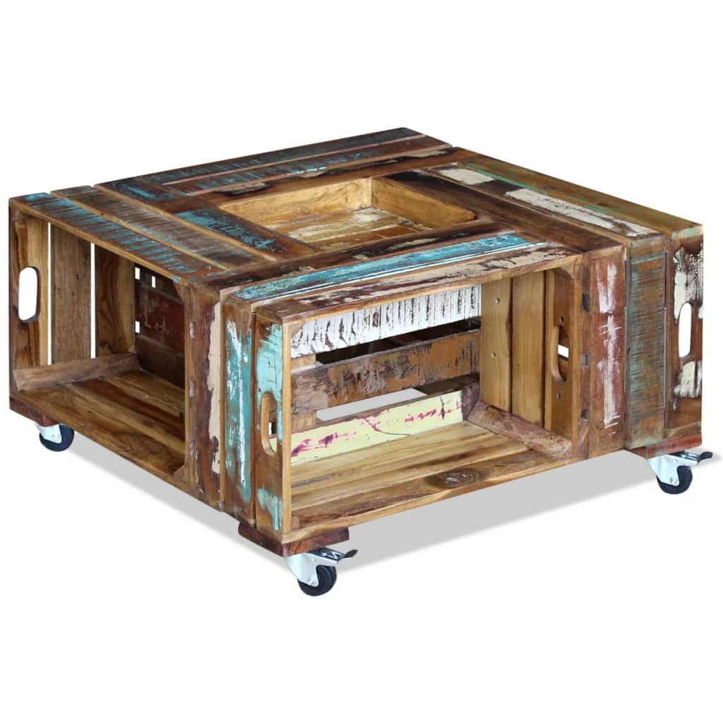 tömör újrahasznosított fa dohányzóasztal 70 x 70 x 35 cm (243306)