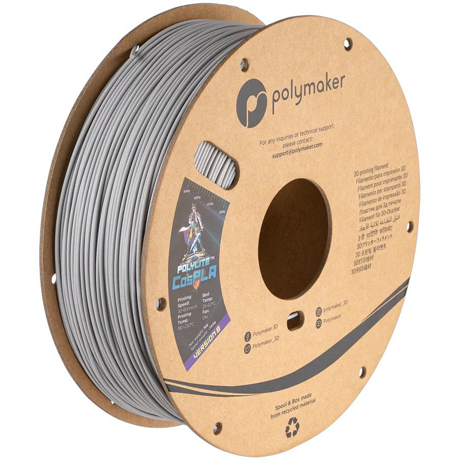 Polymaker PA07045 CosPLA Version B 3D nyomtatószál PLA műanyag Könnyen csiszolható, Jó festék tapadás 1.75 mm 1000 g Szürke PolyLite™ 1 db (PLM-25181)