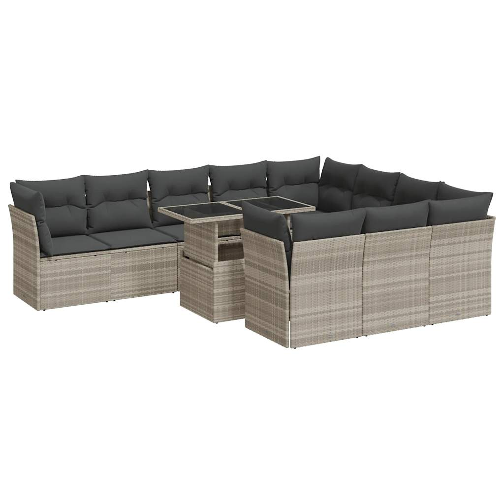 11 részes világosszürke polyrattan kerti ülőgarnitúra párnákkal (3326233)