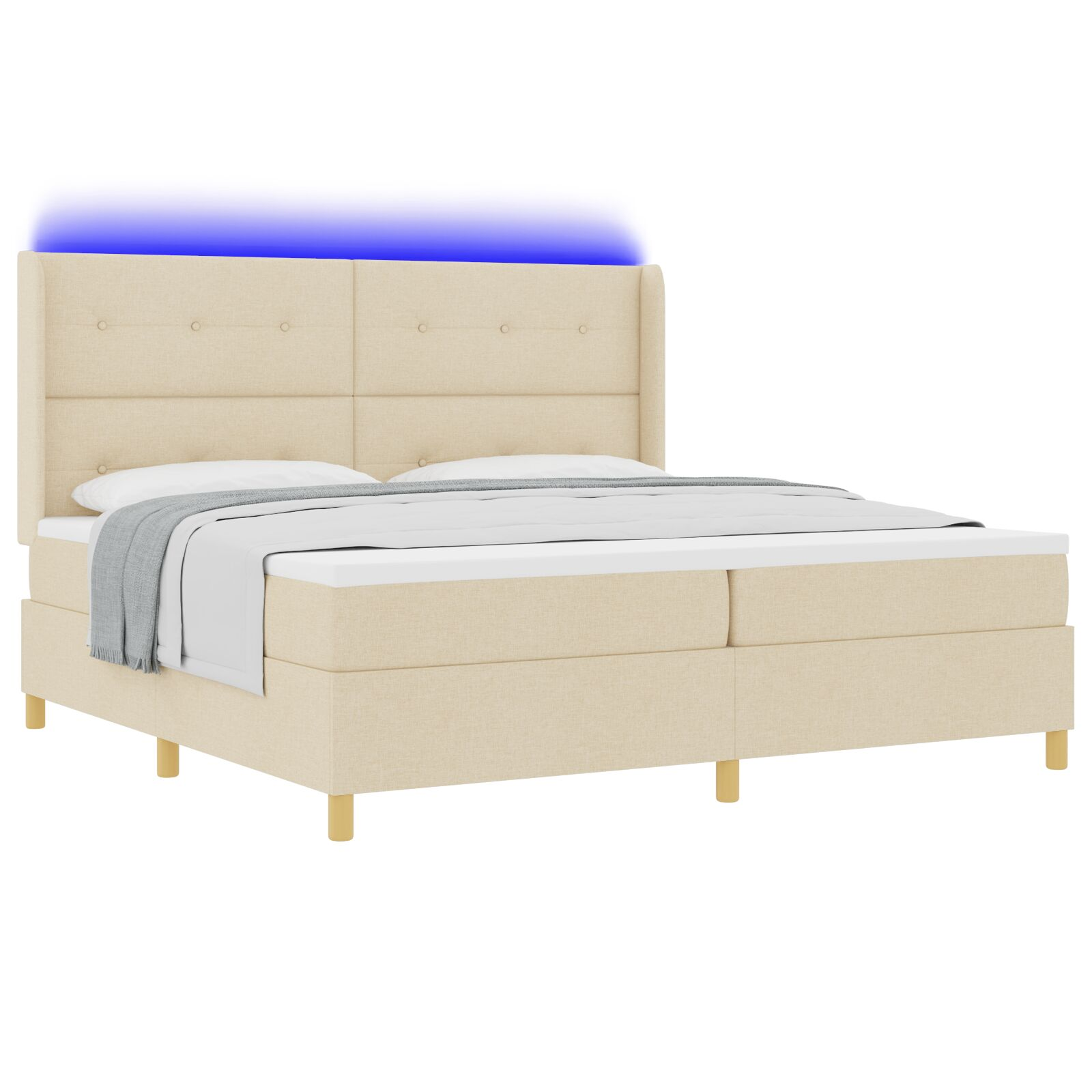 Boxspring Ágy Matrac és LED Krém 200x200 cm Szövet (3343719)