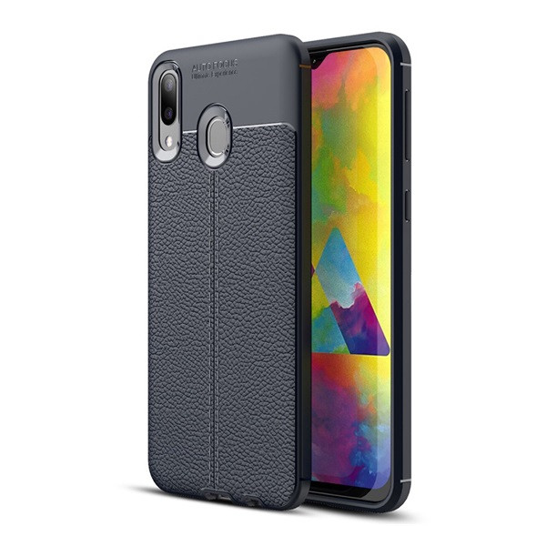 Samsung Galaxy M20 SM-M205F, husa din silicon TPU, efect piele, model de cusut, albastru inchis (RS87330)