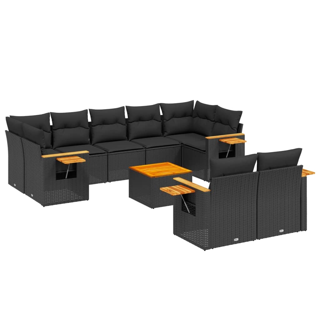 10 részes fekete polyrattan kerti ülőgarnitúra párnákkal (3227133)