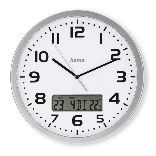 Hama 00185878 Wand- /Tischuhr Analoge Uhr Rund Silber, Weiß