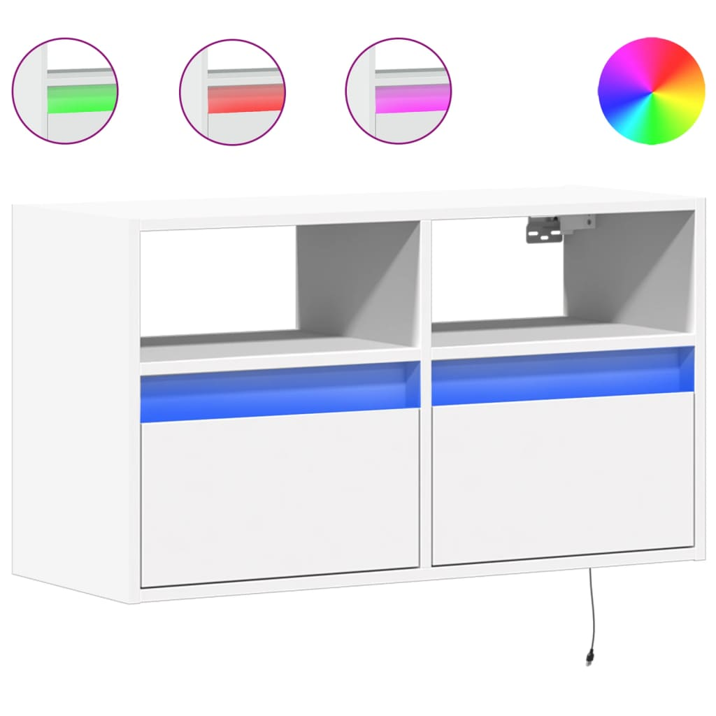 fehér falra szerelhető TV-szekrény LED-lámpákkal 80x31x45 cm (852327)