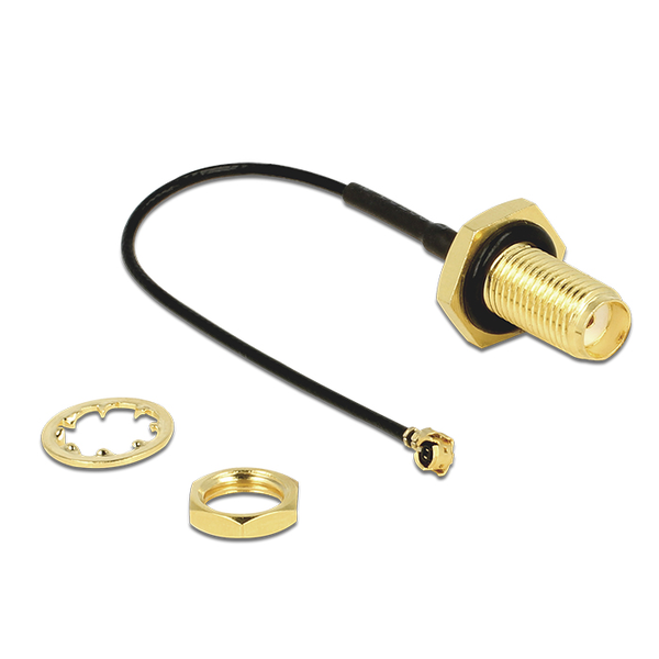 Delock Antenna kábel SMA jack válaszfal > MHF/U.FL-LP-068 kompatibilis dugó 100 mm fröccsenésbiztos