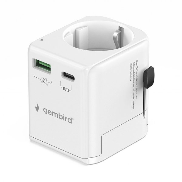 GEMBIRD TPA-EU1A1C20-01-W 1x USB-A 1x USB-C Utazó adapter fehér