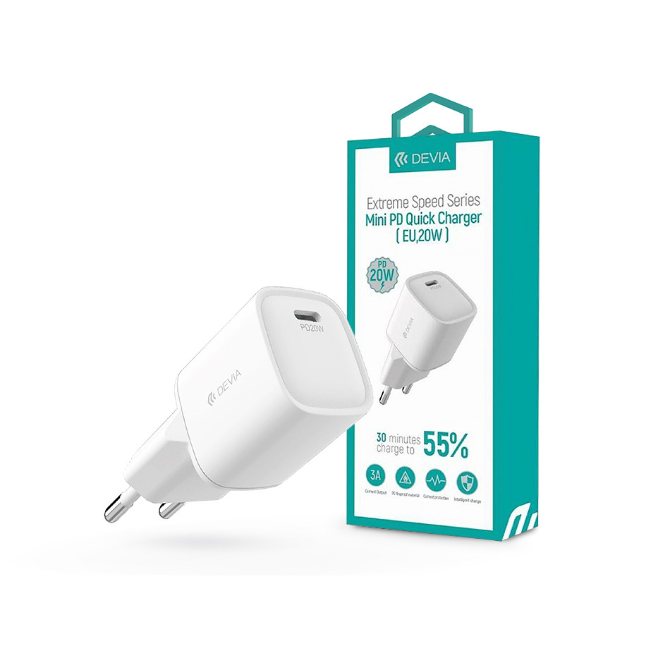 Devia hálózati töltő adapter Type-C bemenettel - 20W - Devia Extreme Speed Series Mini PD Fast Charger - fehér (ST379499)