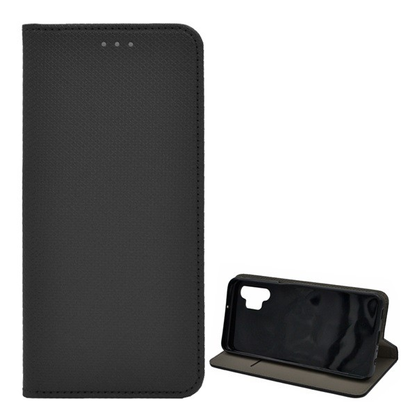 Tok álló, bőr hatású (FLIP, oldalra nyíló, asztali tartó funkció, rombusz minta) FEKETE [Samsung Galaxy A32 5G (SM-A326)]