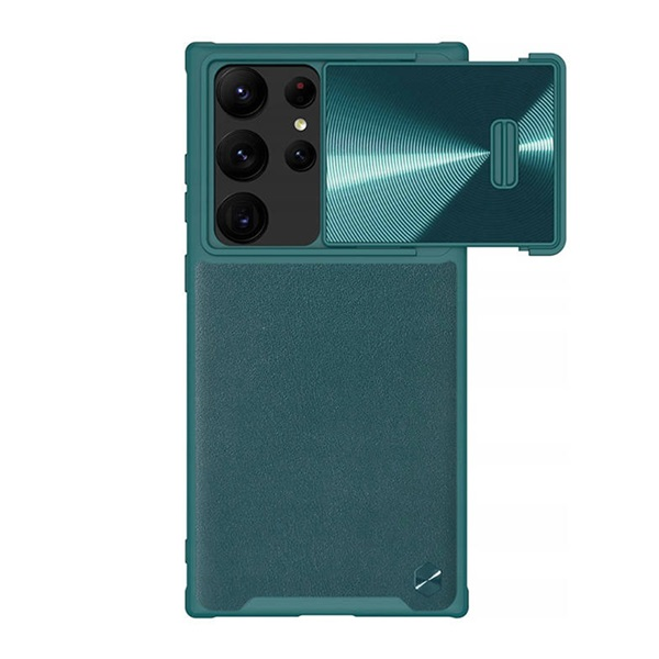 Nillkin CAMSHIELD LEATHER műanyag telefonvédő (ütésállóság, ECO bőr hatású, kameravédő) SÖTÉTZÖLD Samsung Galaxy S23 Ultra (SM-S918) (GP-139982)