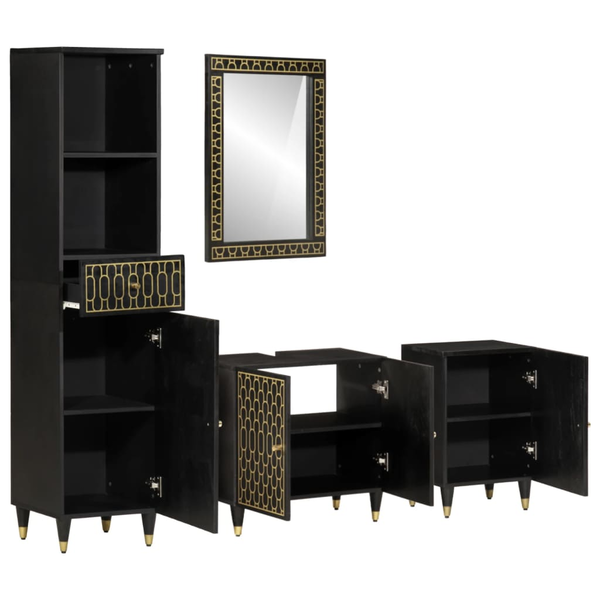 Set mobilier de baie, 4 piese, lemn masiv de mango