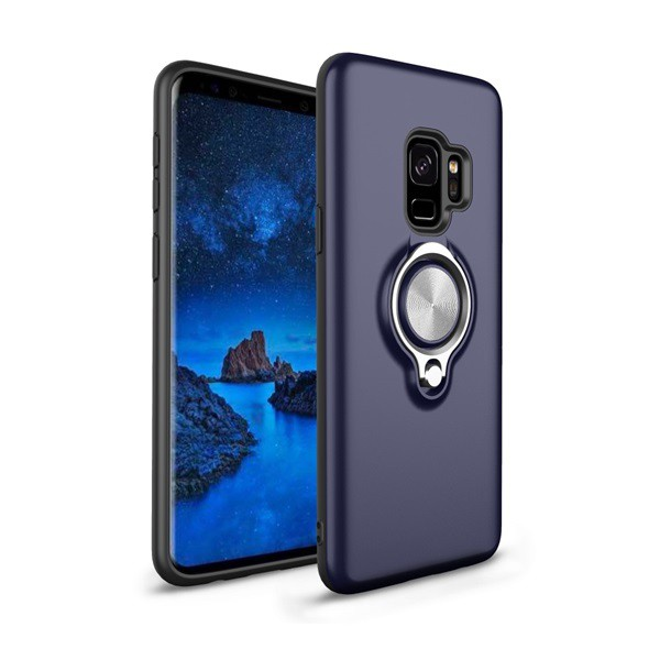 Műanyag telefonvédő (szilikon belső, közepesen ütésálló, telefontartó gyűrű, 360°-ban forgatható) KÉK [Samsung Galaxy S9 (SM-G960)] (5996457755684)