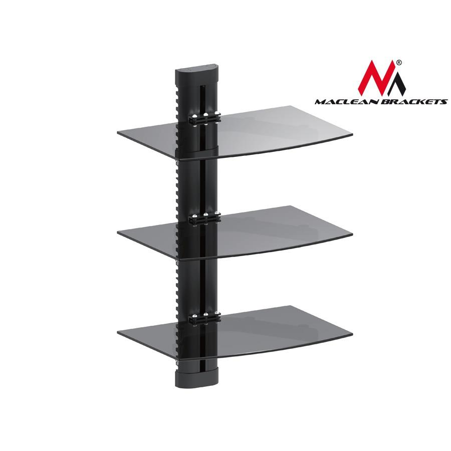 Maclean MC-664 360x283.5x557 DVD-PS3-Xbox fali tartó 3-as polc 8 kg üveg - Fekete (MC-664)