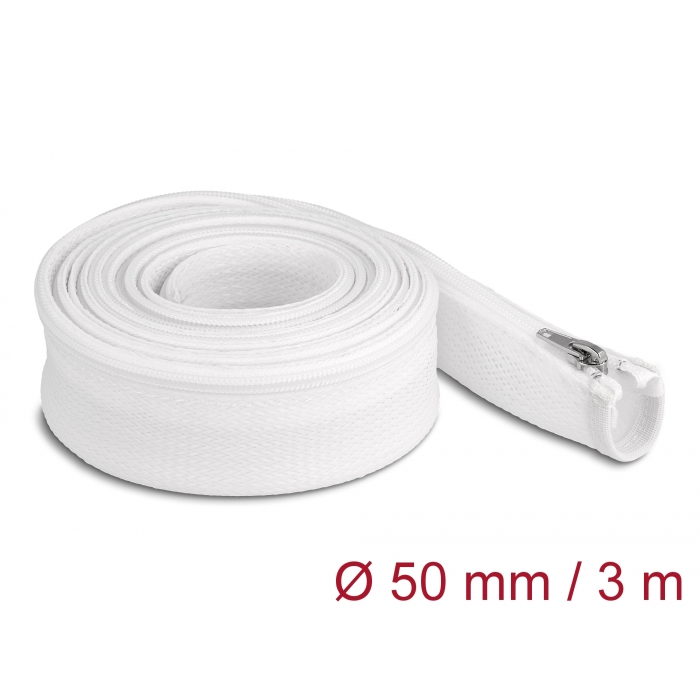 Delock fonott kábelharisnya zipzáras szorítóval 3m x 50mm fehér (20835) (del20835)