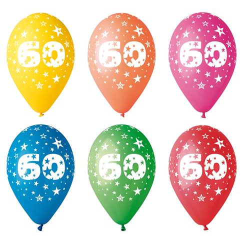 Léggömb 26cm - 60-as szám (5db) (11-PRINT60)