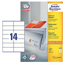 Avery 3477 Etikett - 105x41 mm, Univerzális, 1400 címke/doboz, 100 ív/doboz, Fehér (3477/100)