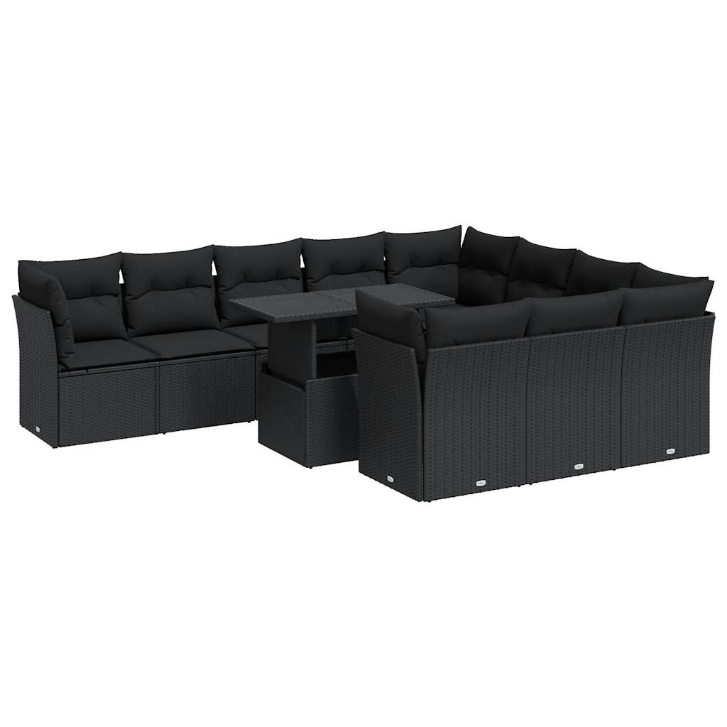 11 részes fekete polyrattan kerti ülőgarnitúra párnákkal (3326226)