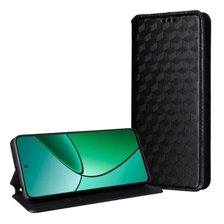 gigapack Tok álló, bőr hatású (FLIP, oldalra nyíló, asztali tartó, teljes 3D rombusz, prémium) FEKETE Realme GT 7 Pro 5G " csomagolás" (GP-168127)