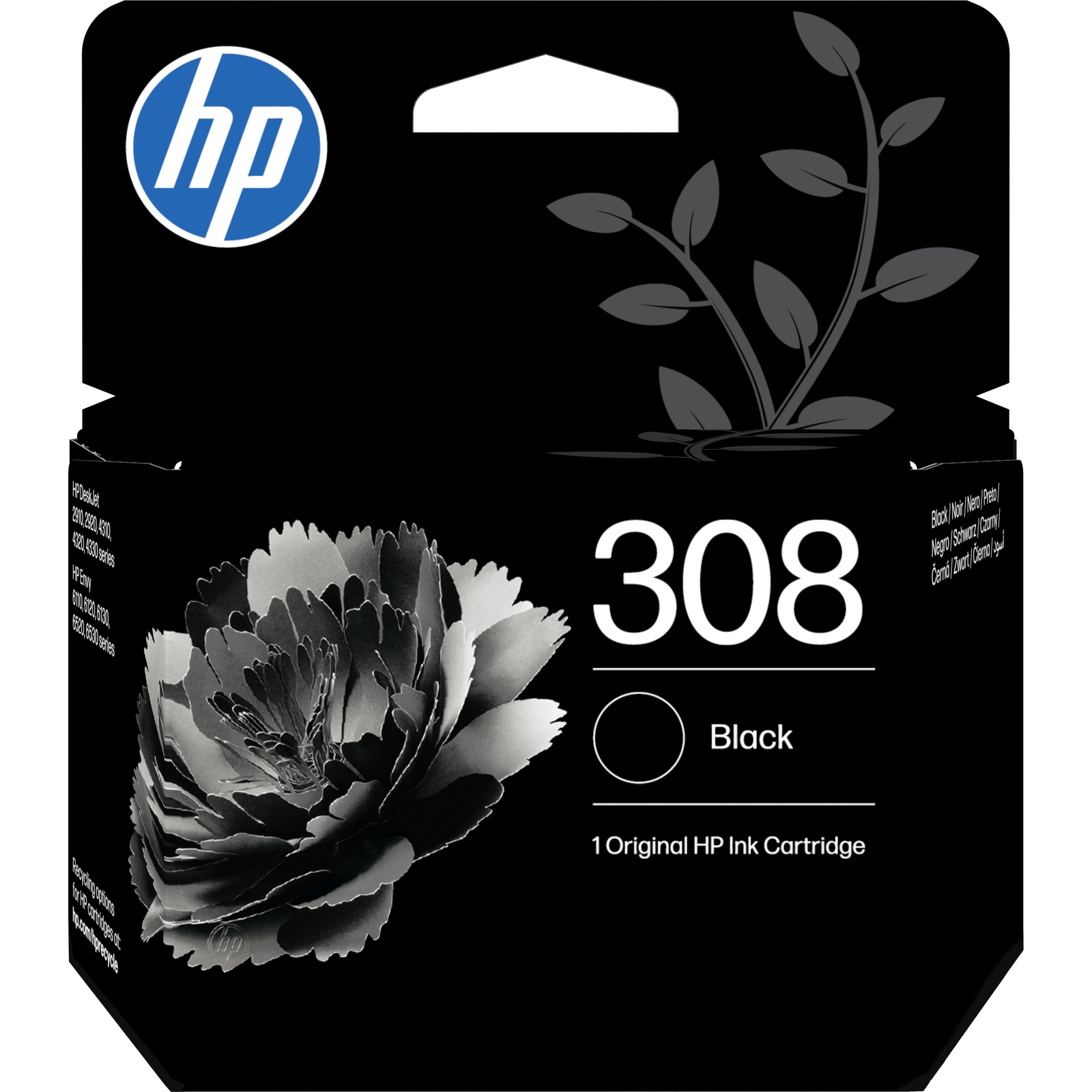 HP 308 Black Original Ink Cartridge atramentová náplň 1 kusov Originál Štandardná výťažnosť