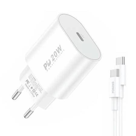 Foneng EU20 hálózati töltő + USB-C - USB-C kábel fehér (EU39 Type-C to Type) (EU39 Type-C to Type)