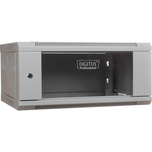 Стенен шкаф с немонтирана стъклена врата, Digitus, 19'' 4U 279/600/450mm, сив