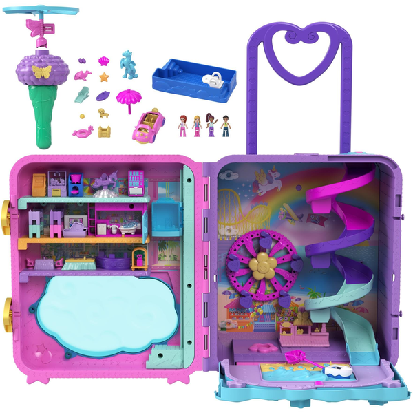 Polly Pocket üdülőhely bőröndben, 4 pidi baba, 25+ kiegészítő