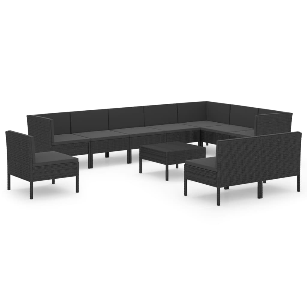11 részes fekete polyrattan kerti ülőgarnitúra párnákkal (3094453)