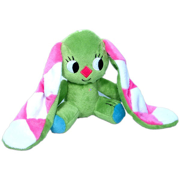 Kockásfülű nyúl ülő plüssfigura 23 cm (114)