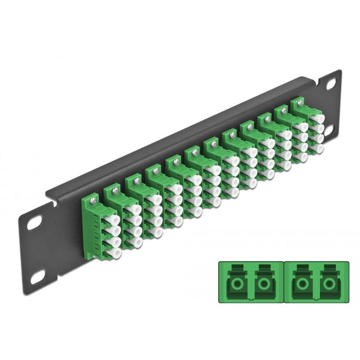 Delock 10 üvegszálas patch panel 12 portos LC Quad 1U zöld fekete (66777) (DE66777)