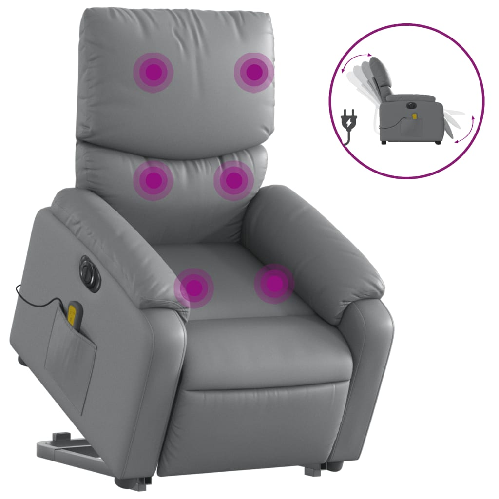 elektromos szürke műbőr felállást segítő dönthető masszázsfotel (3204910)