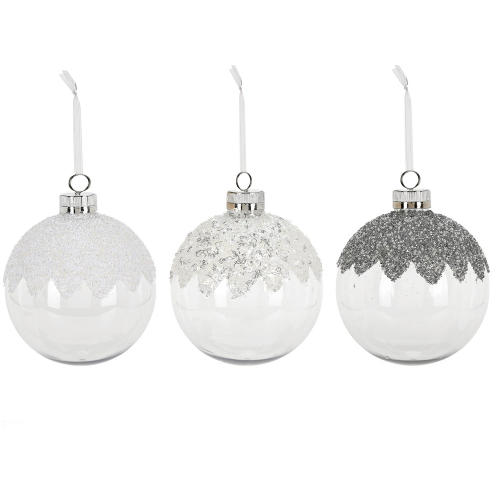 LAALU díszkészlet: kerek, átlátszó, flitteres díszek 20 cm, 3 db (LAU-1984)