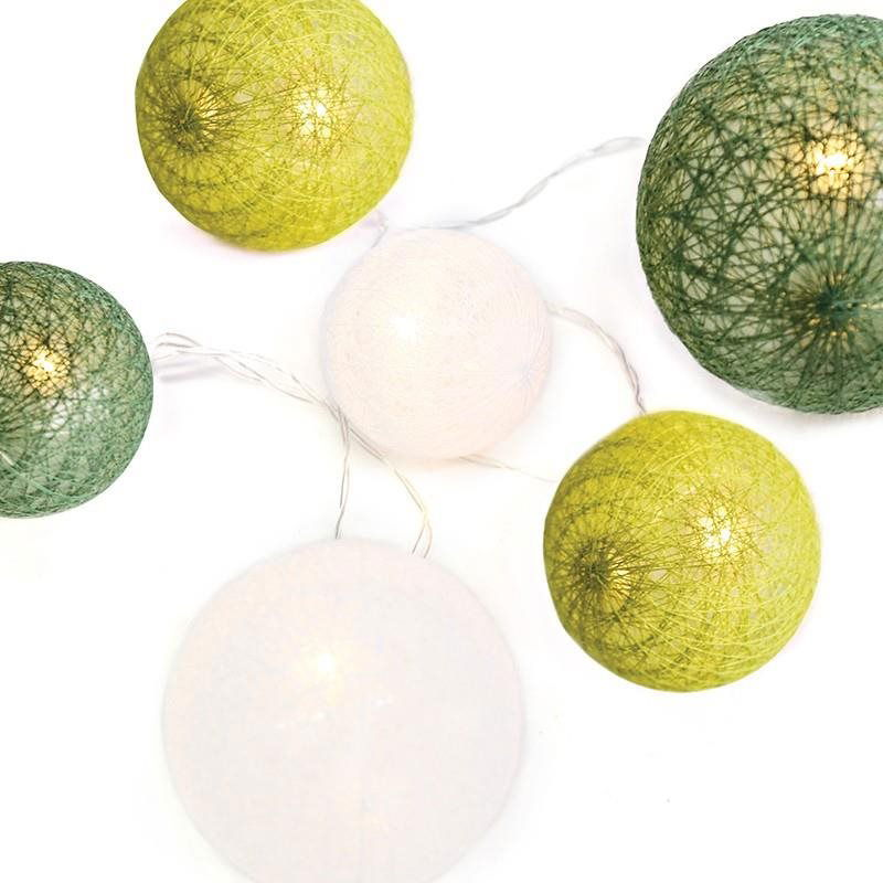 Aca Lighting zöld-fehér szövet gömbök, melegfehér, 2 × AA, 285 cm, IP20 (X07201161)