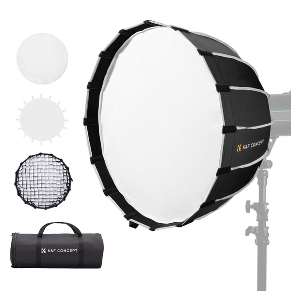 K-F CONCEPT 120cm átmérőjű parabolic softbox gyorscsatlakozás méhsejt rács Bowens csatlakozás