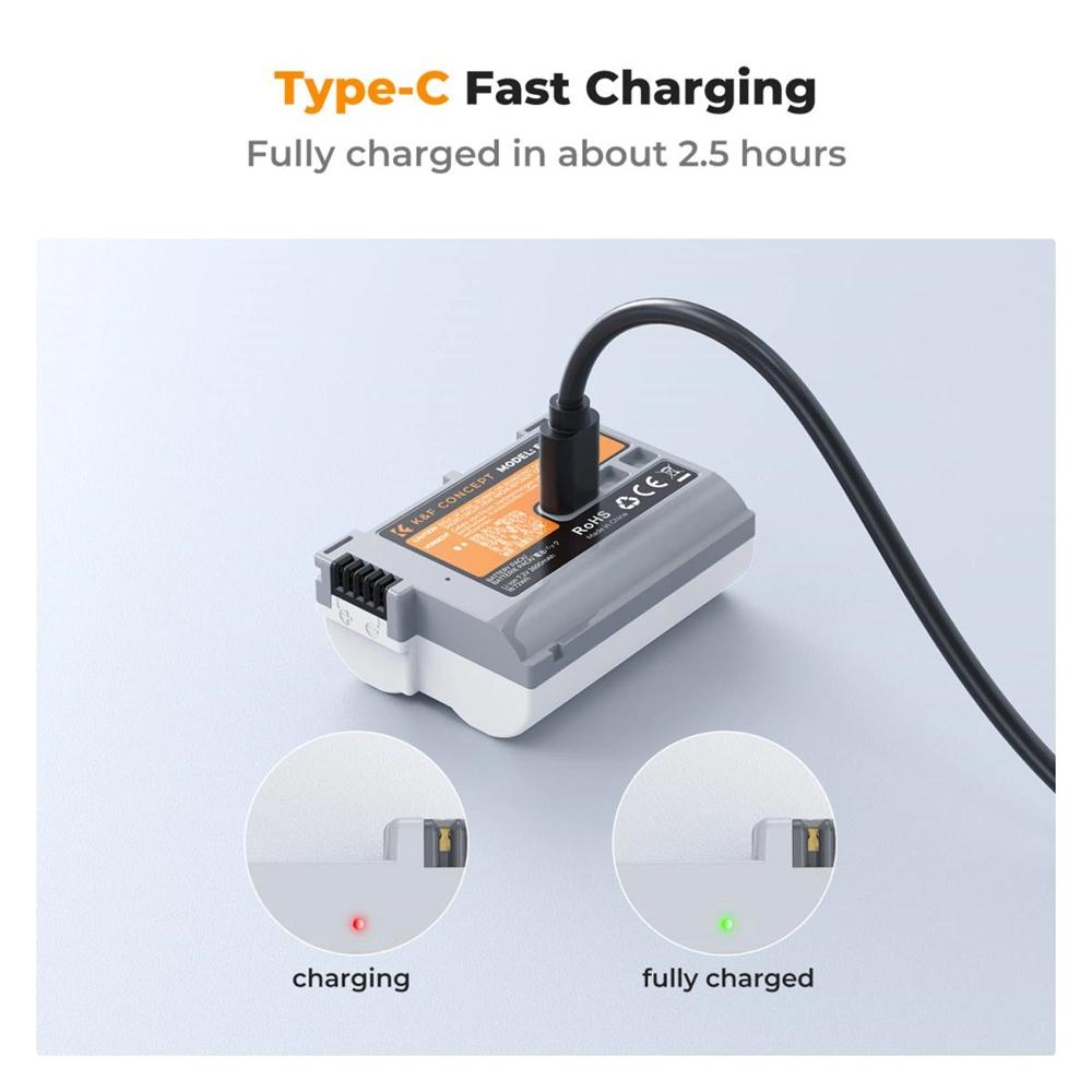 K&F Concept EN-EL15C akkumulátor 2600mAh, USB-C csatlakozóval (KF-28-0041) (KF-28-0041)