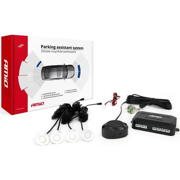 Amio Tolatóradar Hangjelzéssel 4 Darab Fehér 22 mm-es Szenzorral