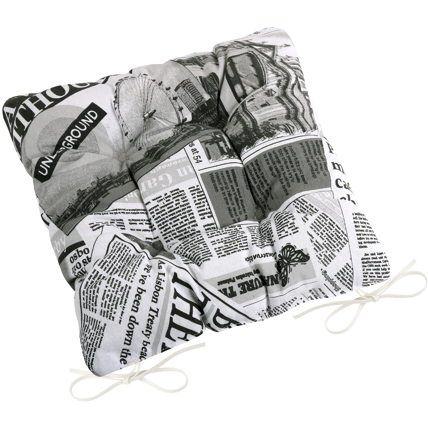 BELLATEX Seat EMA 41/566 quilted 40 × 40 cm Newspaper black and white (12062)