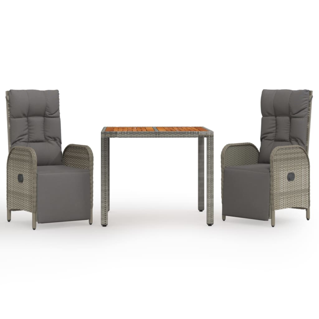 3 részes szürke polyrattan kerti étkezőgarnitúra párnával (3185044)