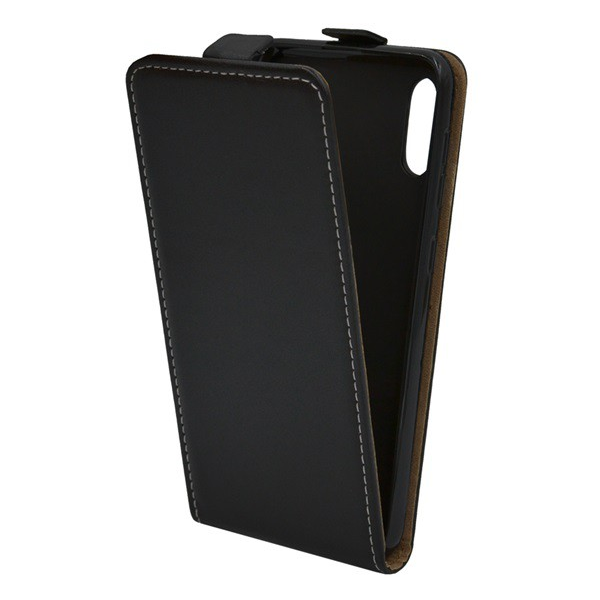 Tok álló, bőr hatású (FLIP, lefelé nyíló, szilikon tartó) FEKETE [Samsung Galaxy M10 (SM-M105F)] (5996457874958)