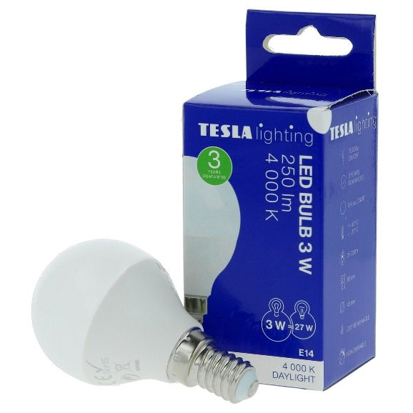 TESLA LED MINIGLOBE BULB, E14, 3 W, 250 lm, 4000 K, nappali fehér (MG140340-7)