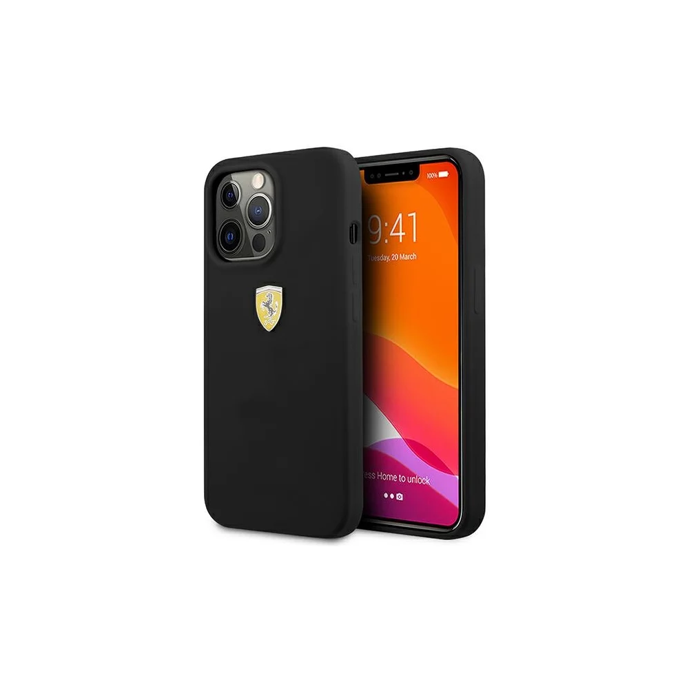Ferrari Liquid Silicone Metal Logo Apple iPhone 13 Pro Max Tok - Fekete (FESSIHCP13XBK)