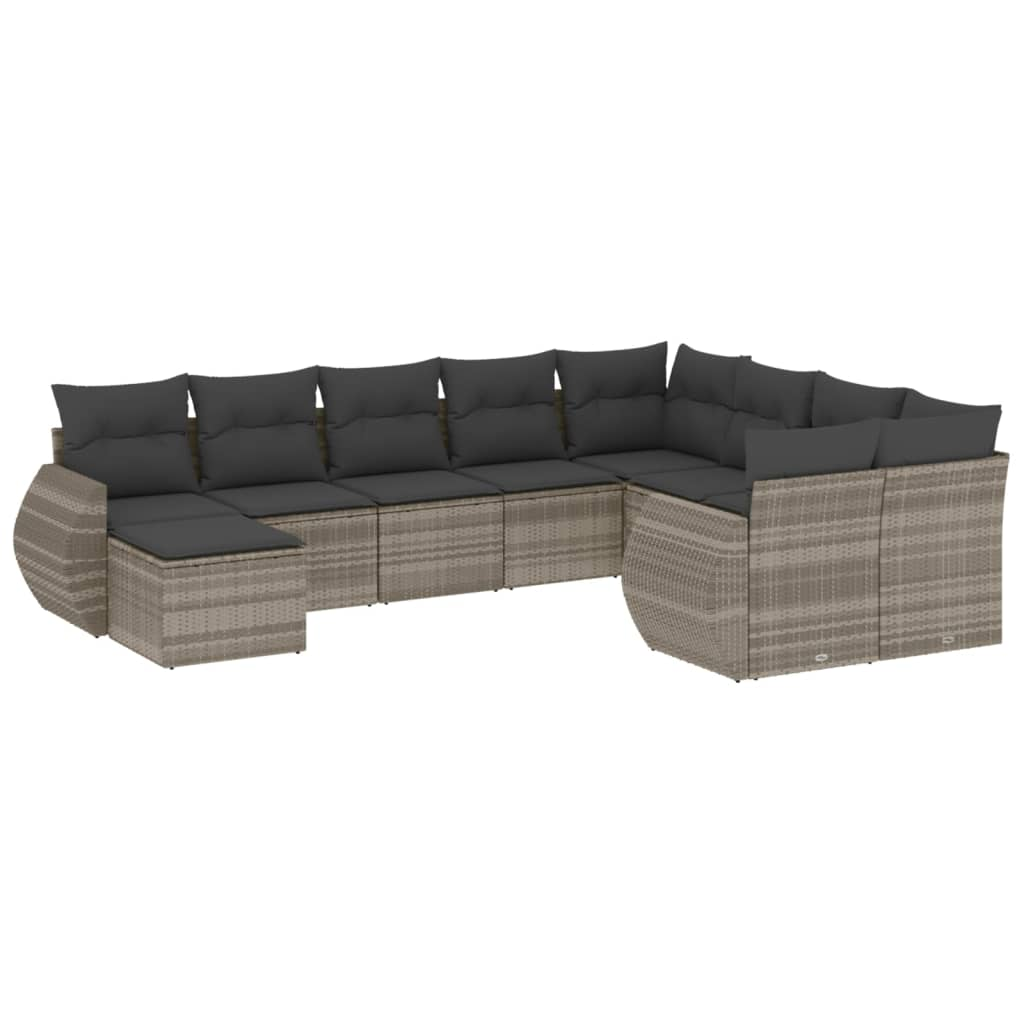 10 részes világosszürke polyrattan kerti ülőgarnitúra párnákkal (3254199)