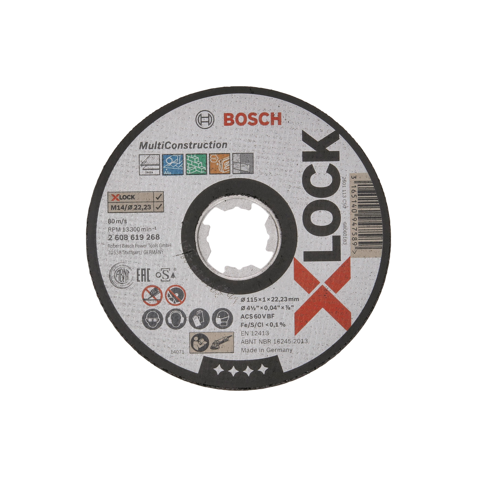 BOSCH 2608619268, Multi Material X-LOCK, lapos vágótárcsa 115×1×22,23 (2.608.619.268)