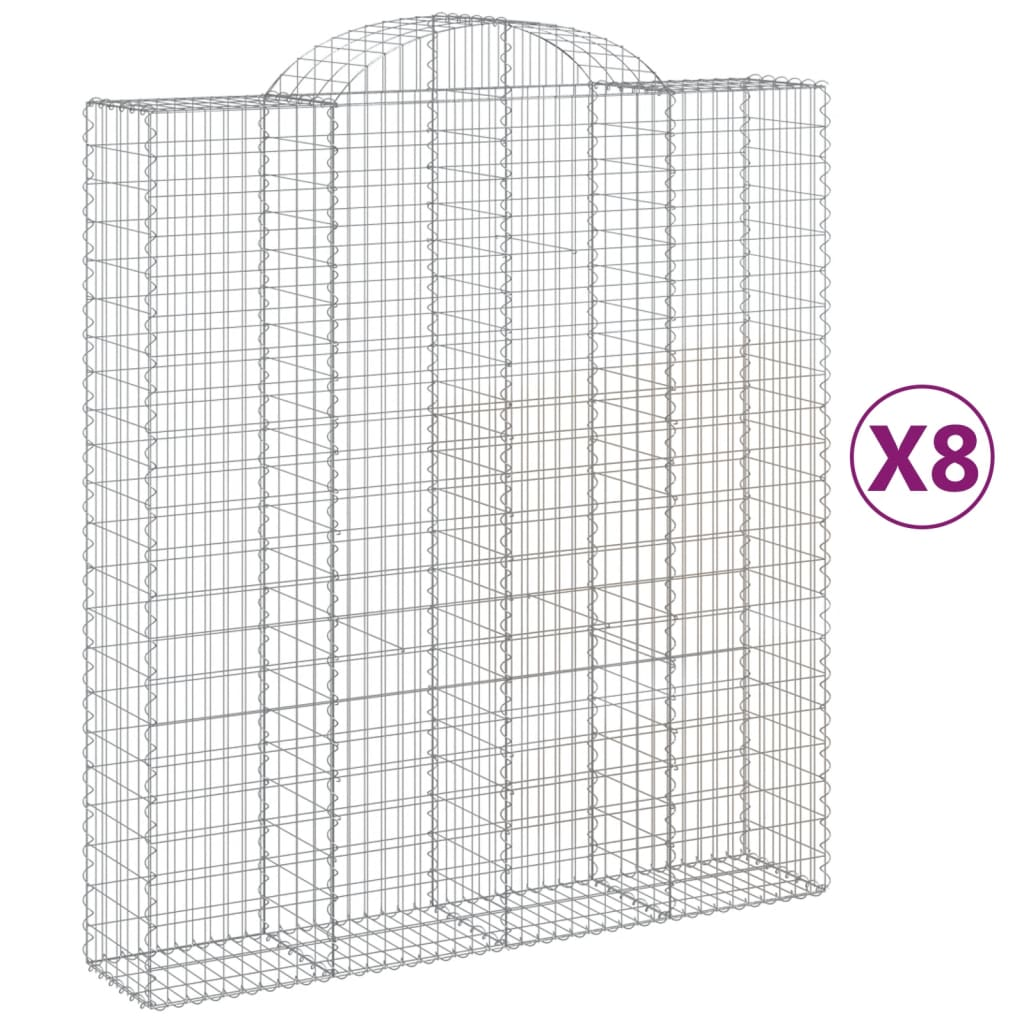 Gabiónové koše, 8 ks, 200x50x220/240 cm, galvanizované železo