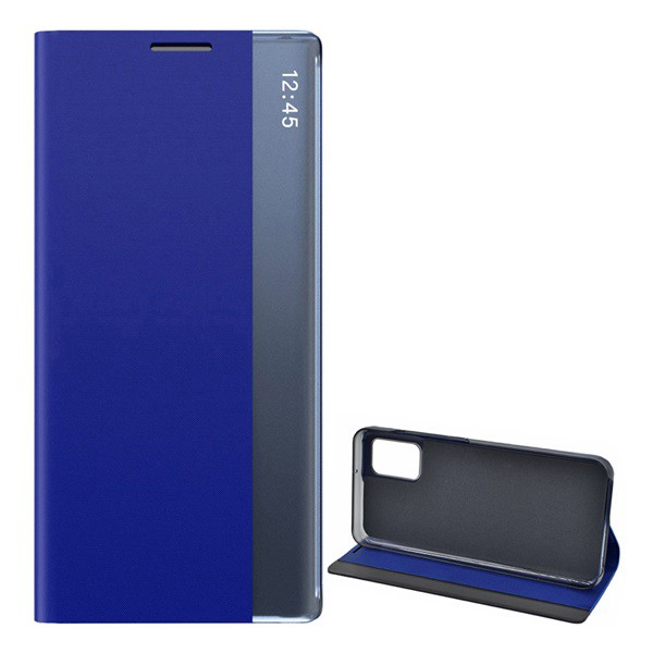 Tok álló, textil hatású (aktív FLIP, oldalra nyíló, asztali tartó funkció, Smart View Cover) SÖTÉTKÉK [Samsung Galaxy A02s (SM-A025F)] (5996591043463)