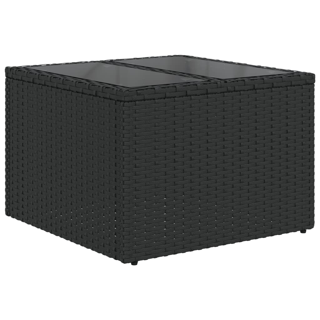 fekete polyrattan üveglapos kerti asztal 55 x 55 x 37 cm (365969)