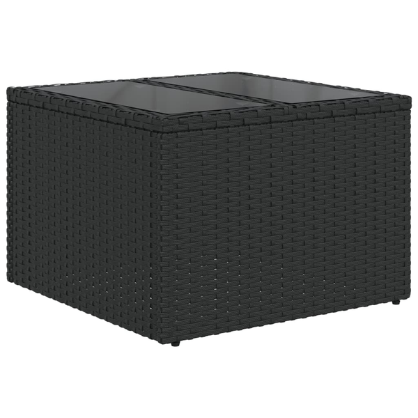 fekete polyrattan üveglapos kerti asztal 55 x 55 x 37 cm